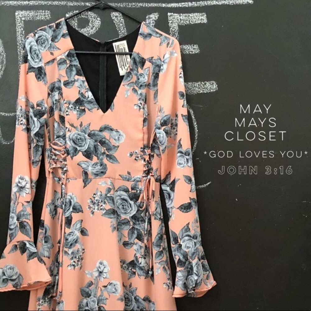 Free People Rooftop Floral Dress Pink Small Gray